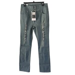 Danesi Jeans Distressed Gray Denim Pants Button Fly Straight Leg Women's Size 17
